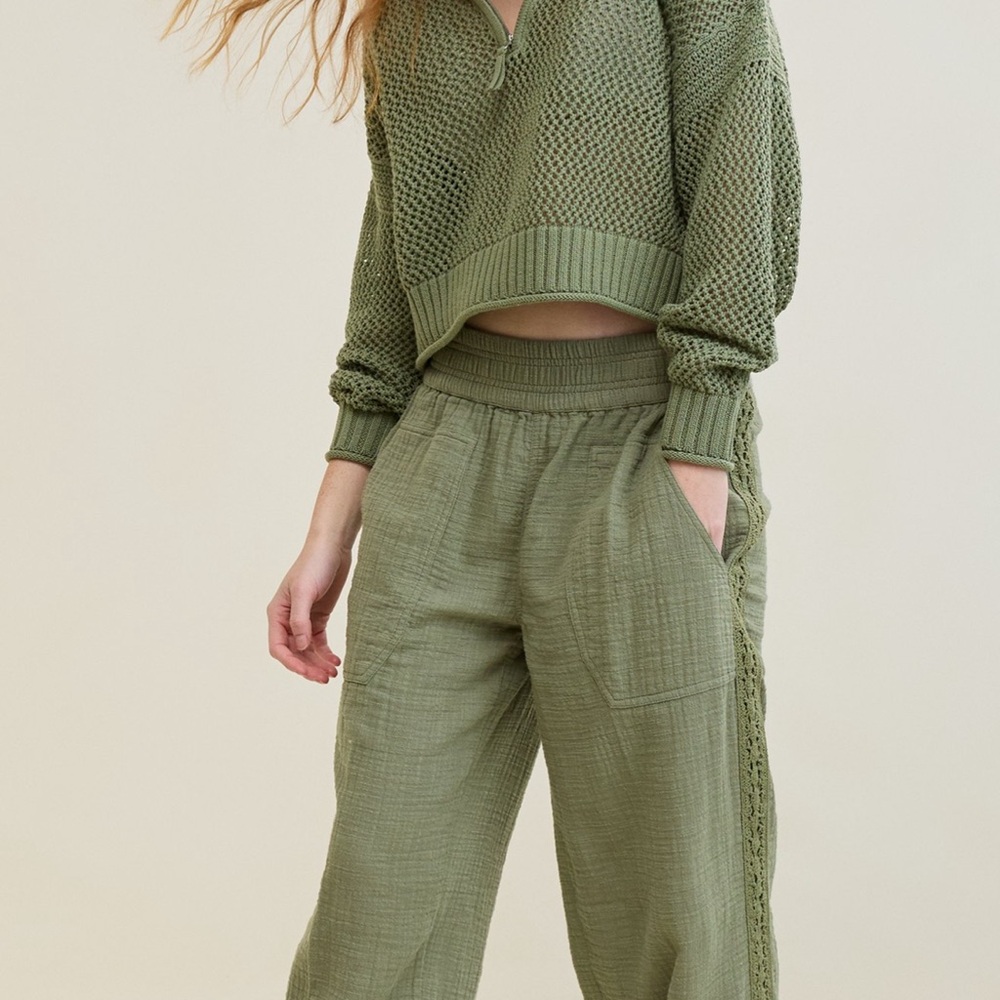 Aerie Green Track Pants Relaxed Fit Joggers
